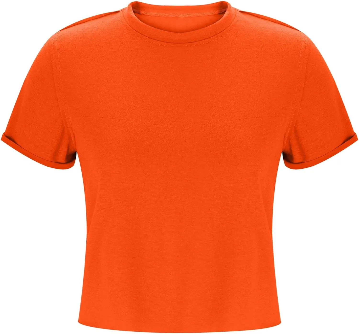 2025 Summer Short Sleeve Crop Tops Womens Crewneck Roll Cap Sleeve T Shirts Trendy Solid Color Loose Fit Basic Tees