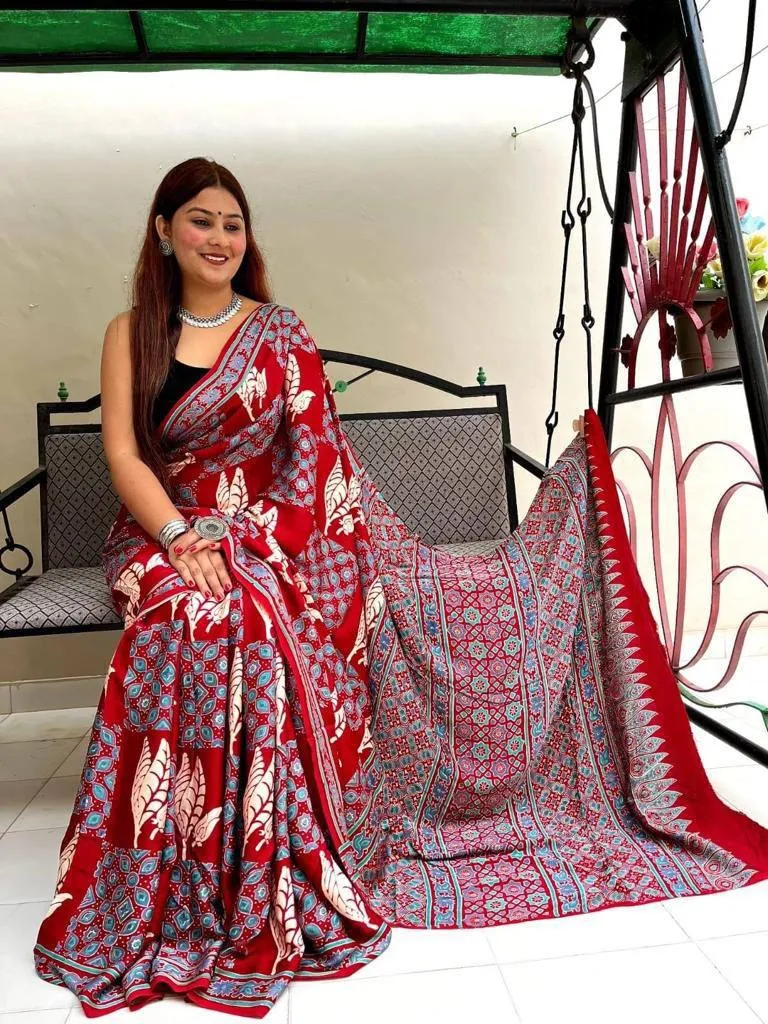 Ajrakh Digital Print Saree
