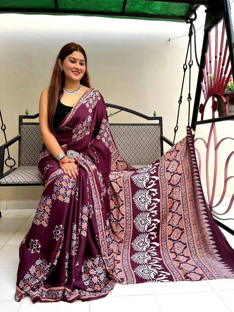 Ajrakh Digital Print Saree