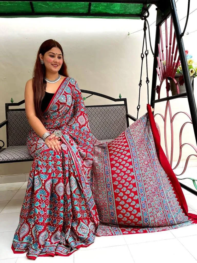 Ajrakh Digital Print Saree