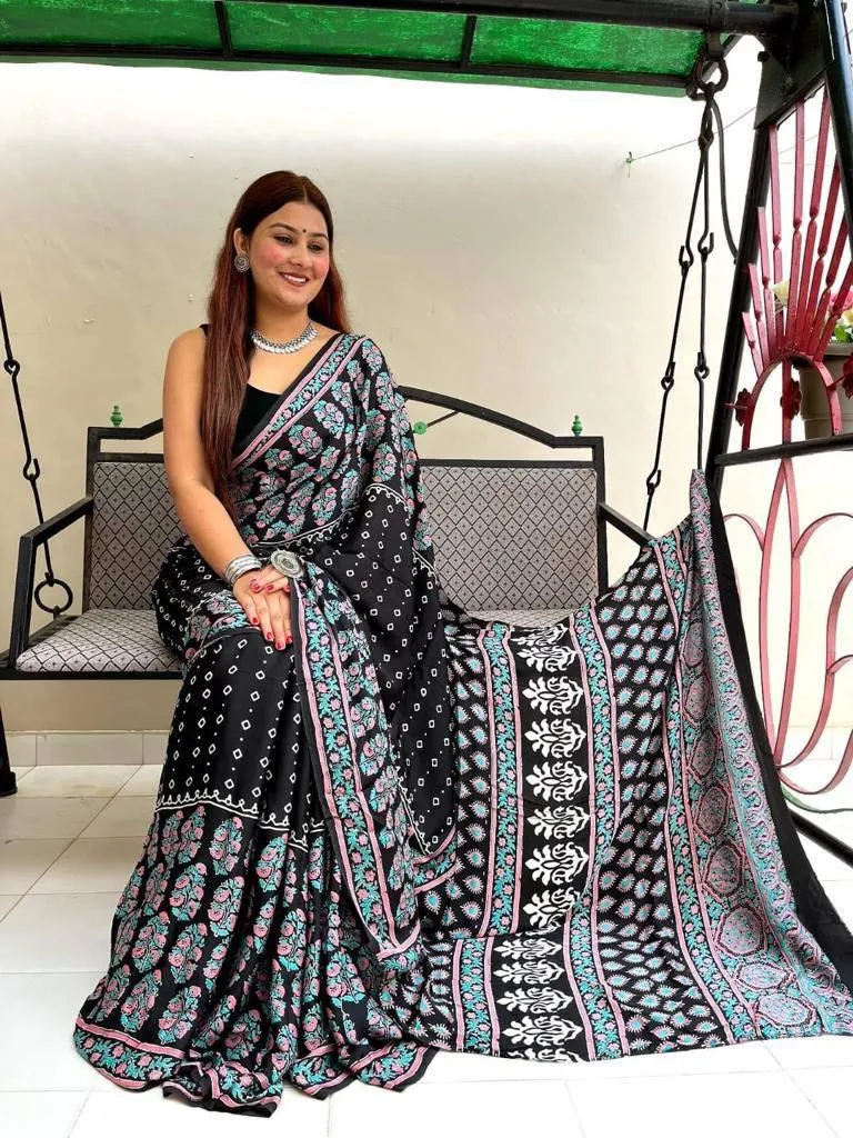 Ajrakh Digital Print Saree