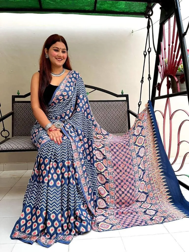 Ajrakh Digital Print Saree