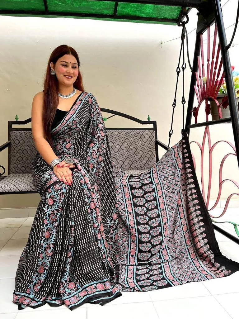 Ajrakh Digital Print Saree