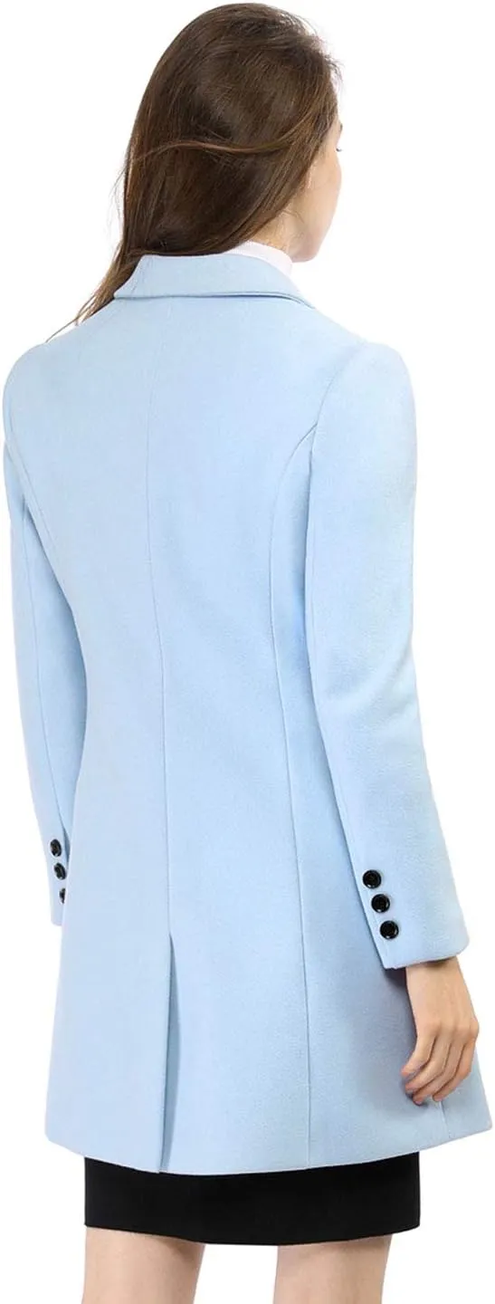 Allegra K Women's Winter Coat Elegant Notched Lapel Double Breasted Trench Coat