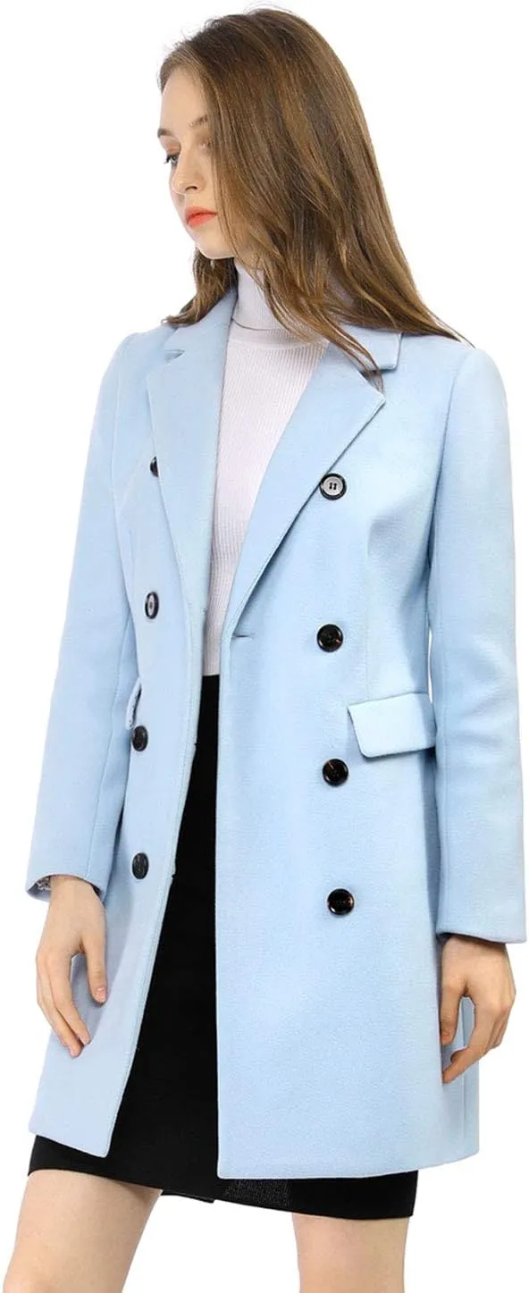 Allegra K Women's Winter Coat Elegant Notched Lapel Double Breasted Trench Coat