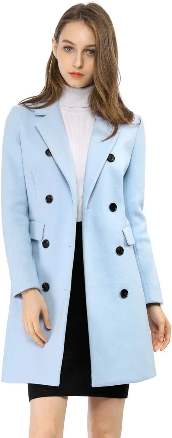Allegra K Women's Winter Coat Elegant Notched Lapel Double Breasted Trench Coat