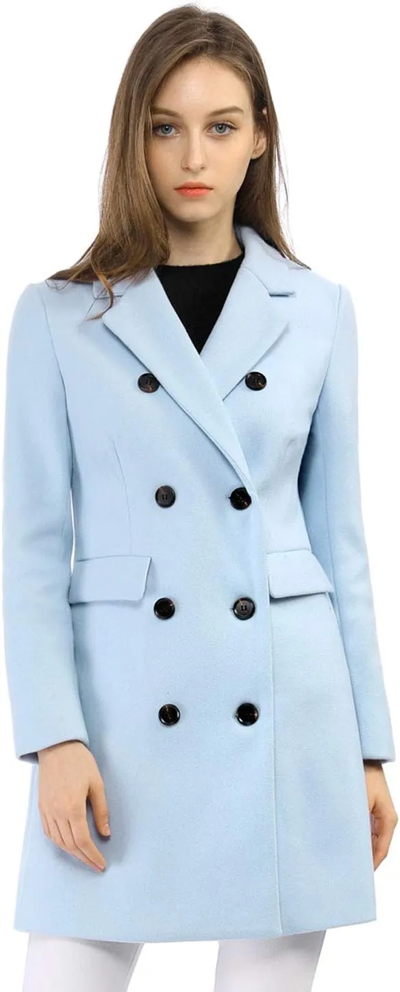 Allegra K Women's Winter Coat Elegant Notched Lapel Double Breasted Trench Coat