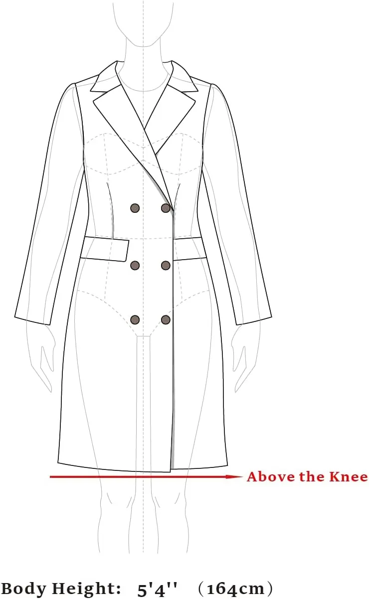 Allegra K Women's Winter Coat Elegant Notched Lapel Double Breasted Trench Coat