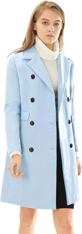Allegra K Women's Winter Coat Elegant Notched Lapel Double Breasted Trench Coat