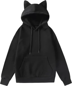 Aniywn Women's Hoodie Cat Ear Print Cute Tops Blouse Autumn Long Sleeve Pocket Sweatshirt Hooded Pullover Shirt