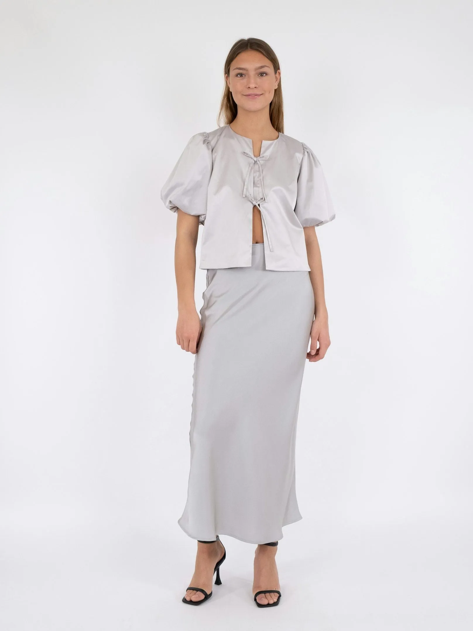 Aska Dull Satin Blouse - Light Grey
