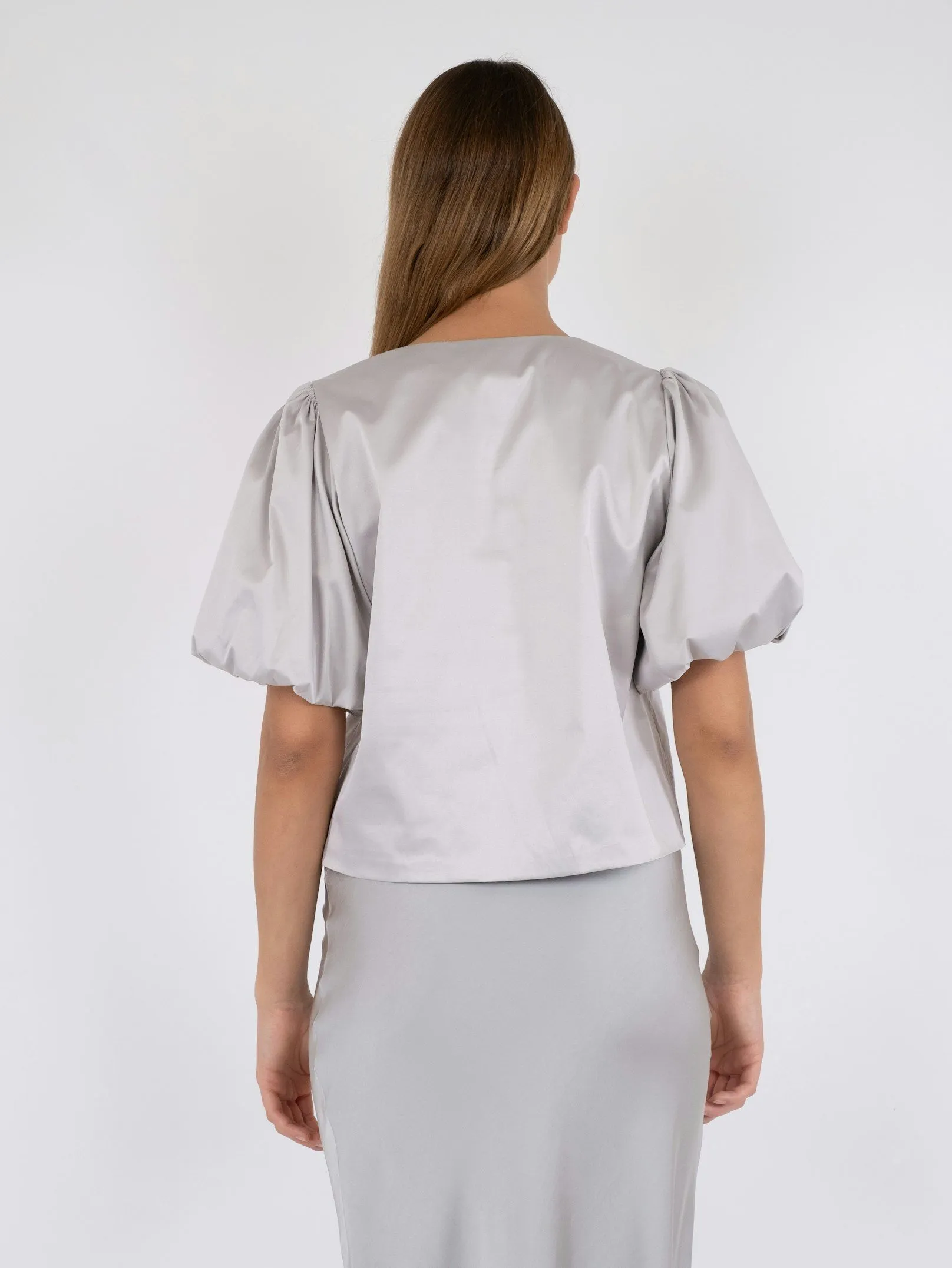 Aska Dull Satin Blouse - Light Grey