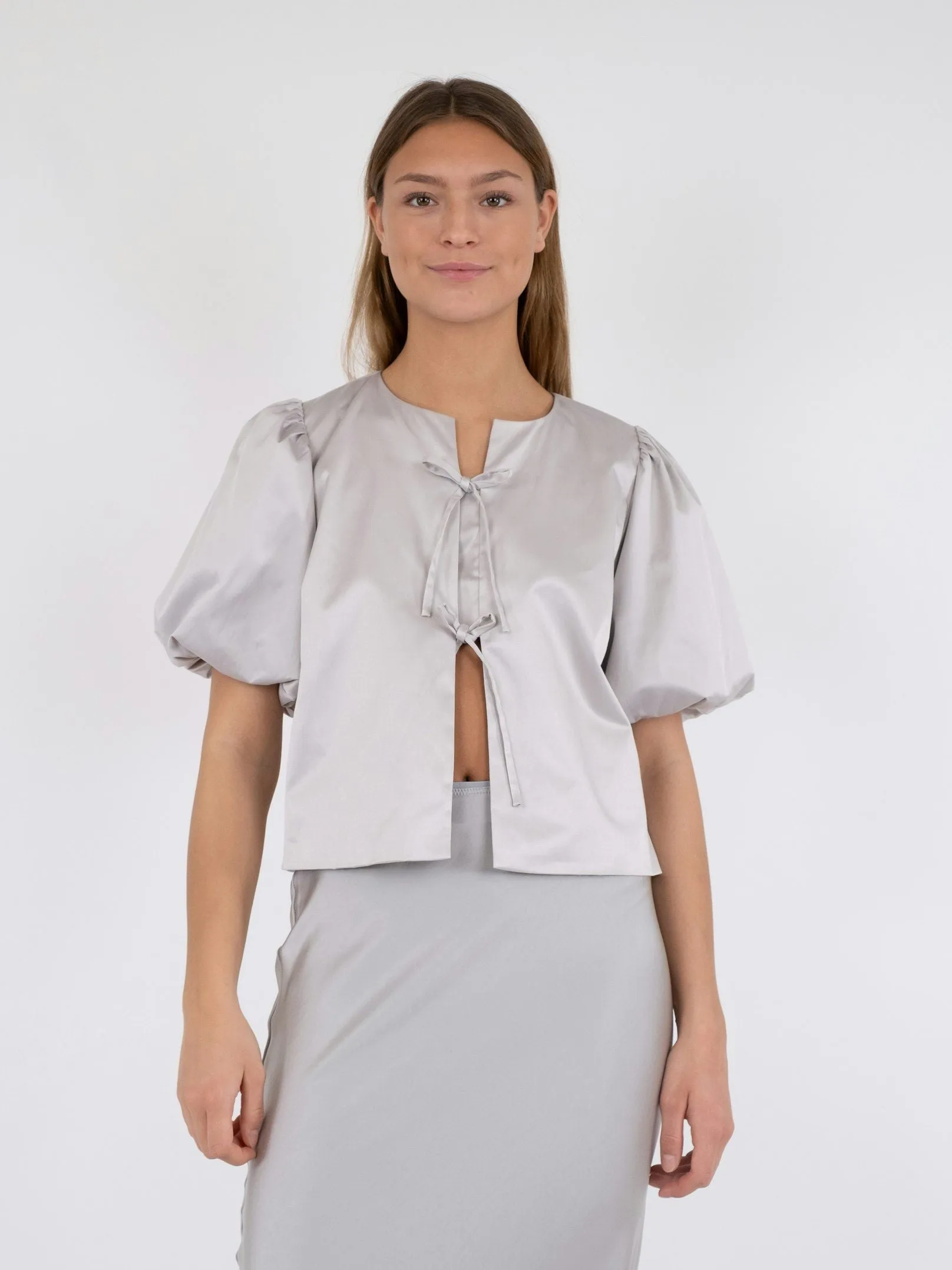 Aska Dull Satin Blouse - Light Grey