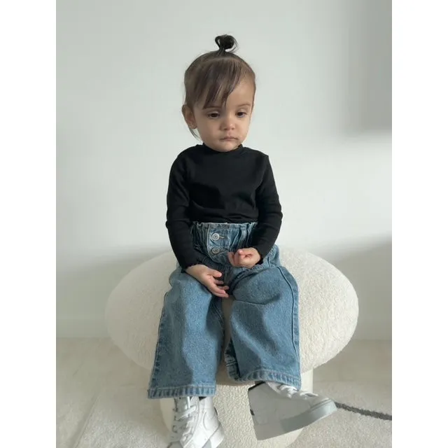 Baby Girls Jeans,Toddler Elastic Waist with D-ring Slant Pockets Wide-leg Denim Pants
