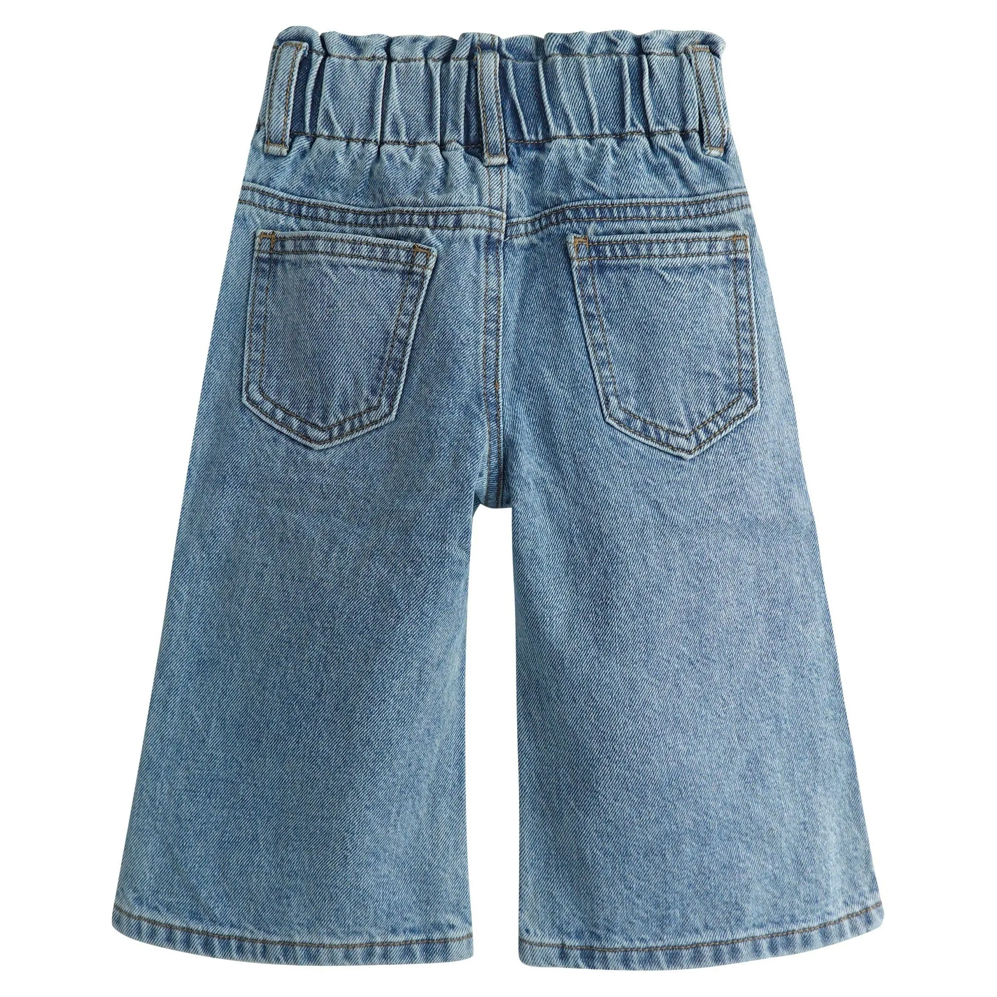 Baby Girls Jeans,Toddler Elastic Waist with D-ring Slant Pockets Wide-leg Denim Pants