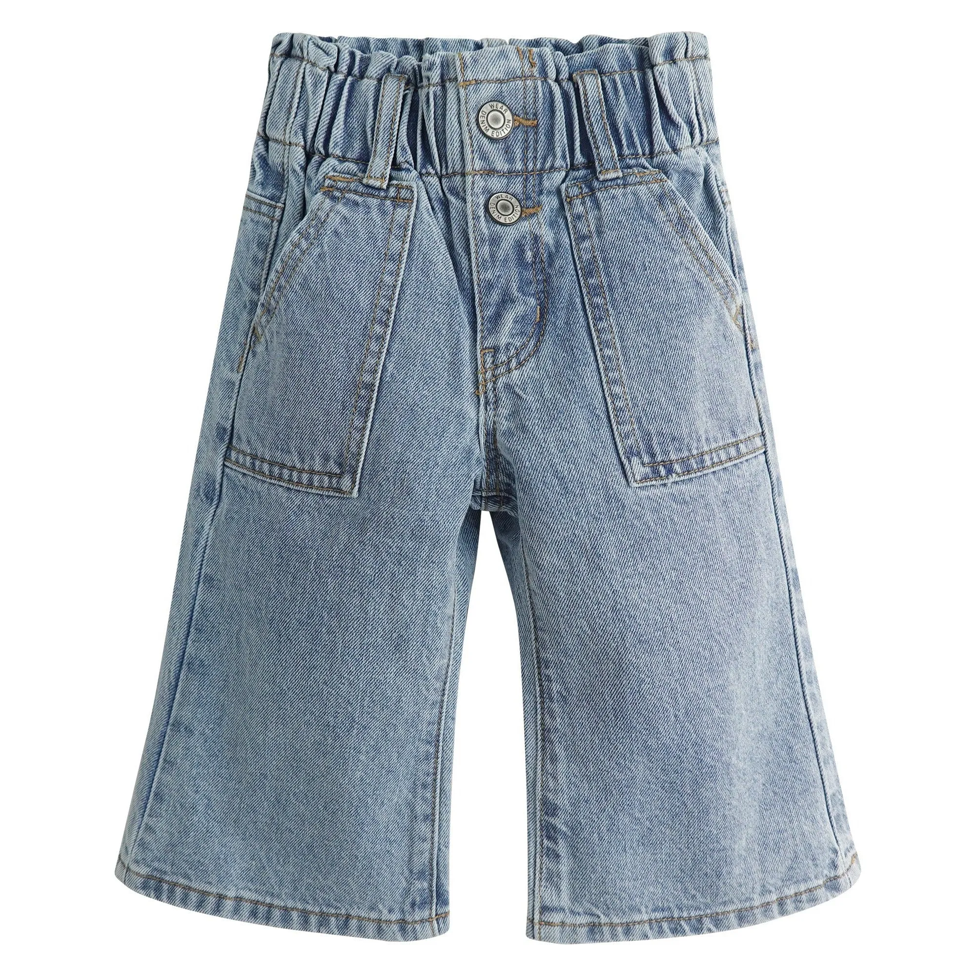 Baby Girls Jeans,Toddler Elastic Waist with D-ring Slant Pockets Wide-leg Denim Pants