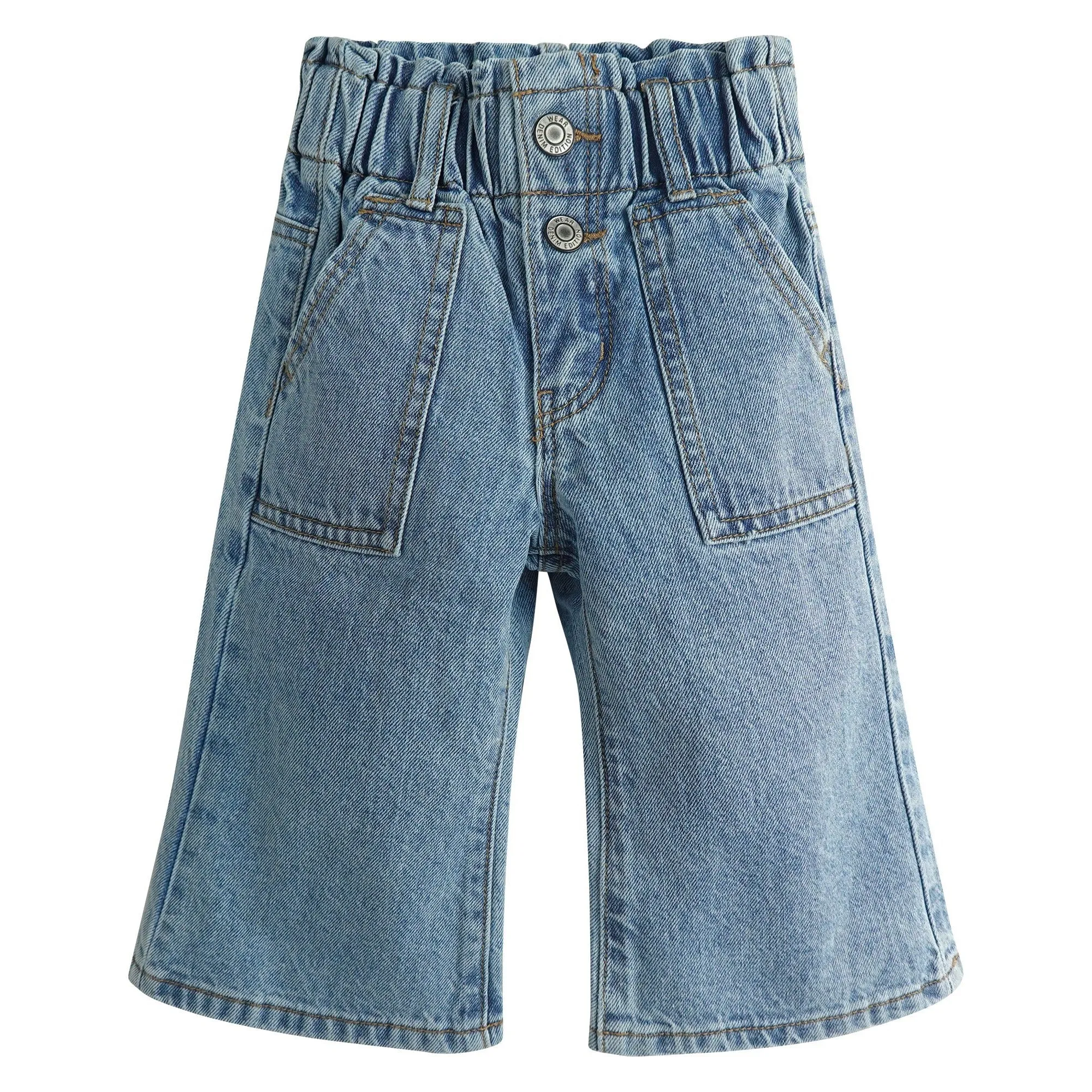 Baby Girls Jeans,Toddler Elastic Waist with D-ring Slant Pockets Wide-leg Denim Pants