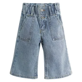 Baby Girls Jeans,Toddler Elastic Waist with D-ring Slant Pockets Wide-leg Denim Pants
