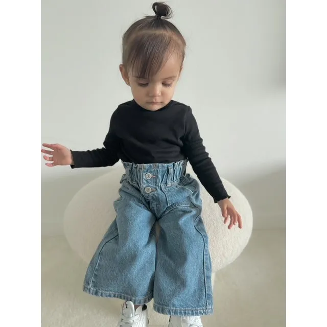 Baby Girls Jeans,Toddler Elastic Waist with D-ring Slant Pockets Wide-leg Denim Pants