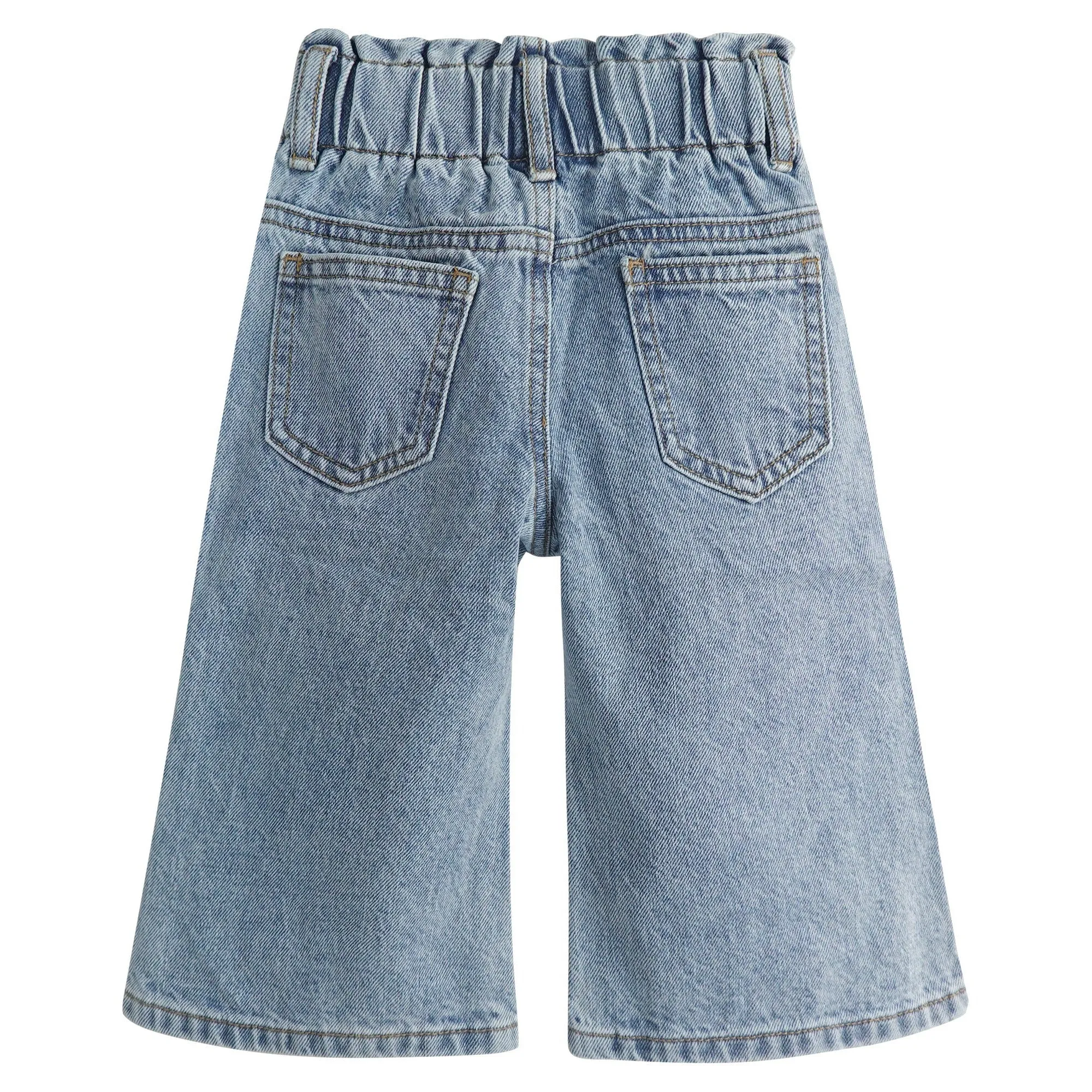 Baby Girls Jeans,Toddler Elastic Waist with D-ring Slant Pockets Wide-leg Denim Pants