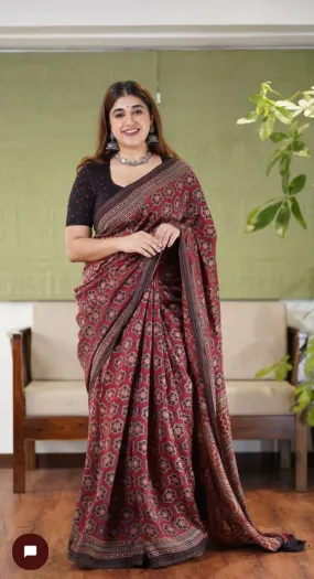 Beautiful Ajrakh Digital Print Saress