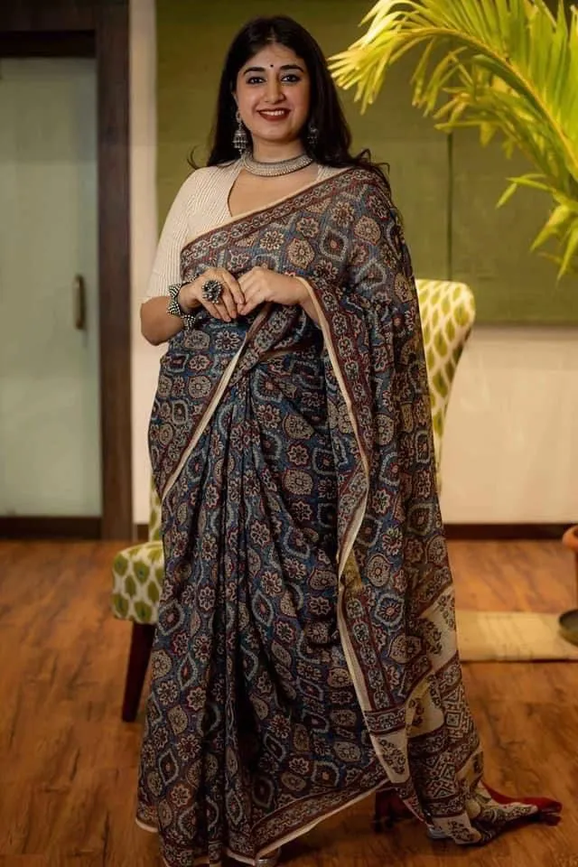 Beautiful Ajrakh Digital Print Saress