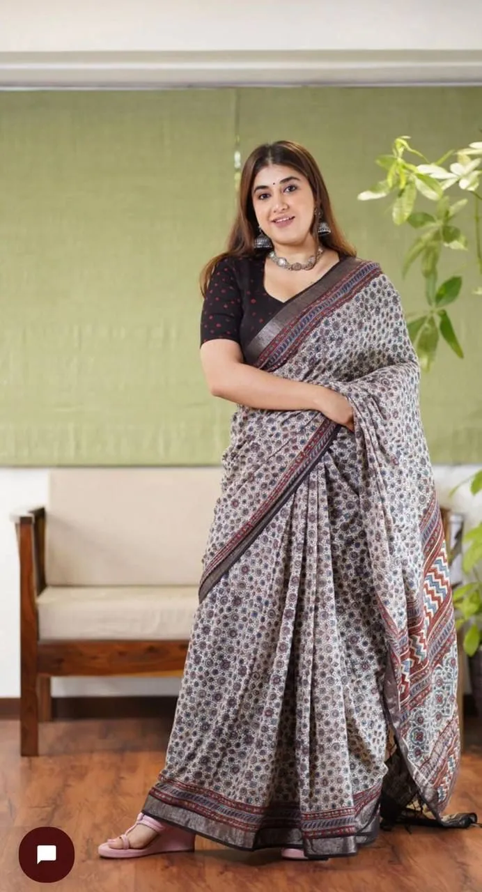 Beautiful Ajrakh Digital Print Saress