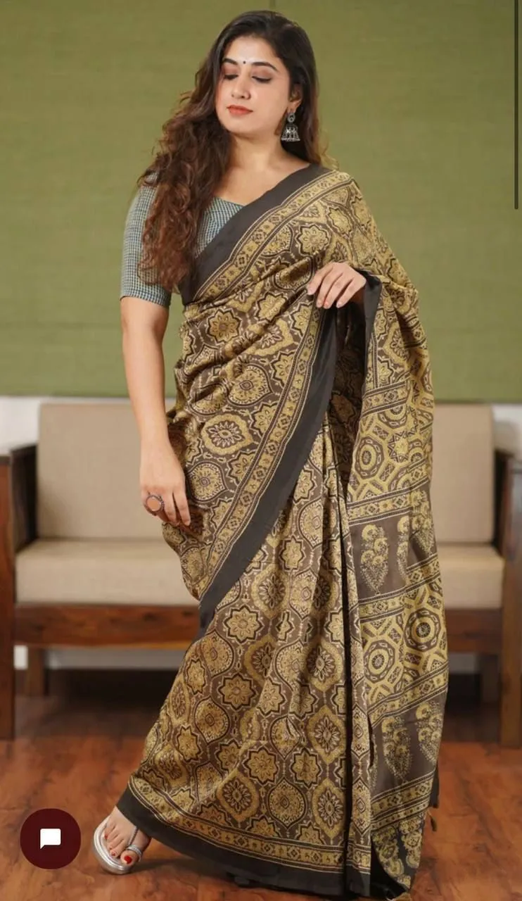 Beautiful Ajrakh Digital Print Saress