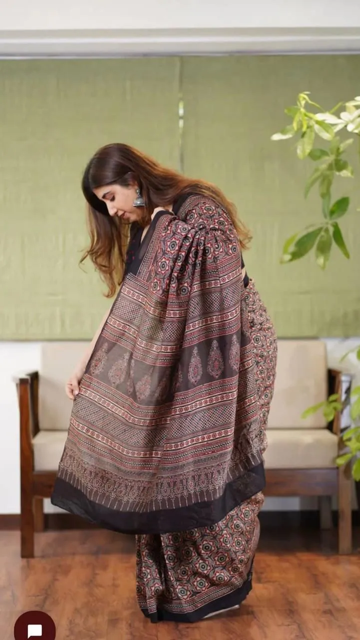Beautiful Ajrakh Digital Print Saress