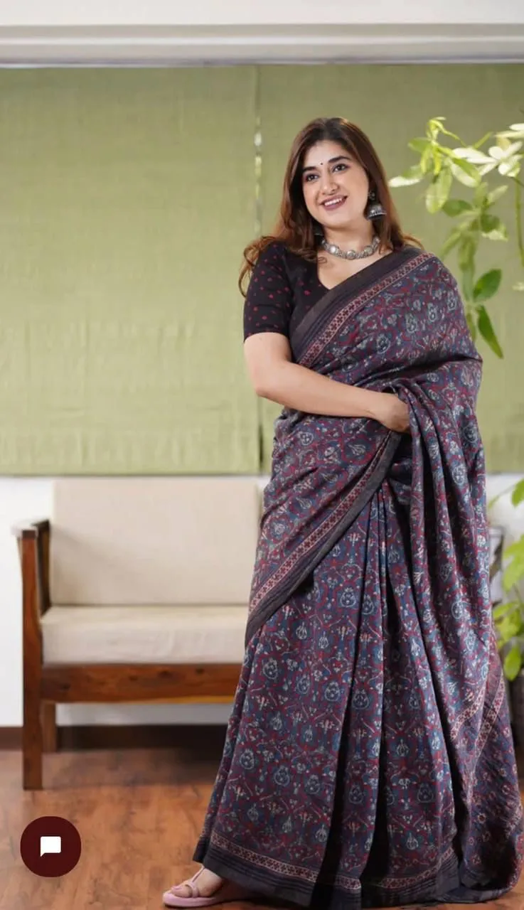 Beautiful Ajrakh Digital Print Saress