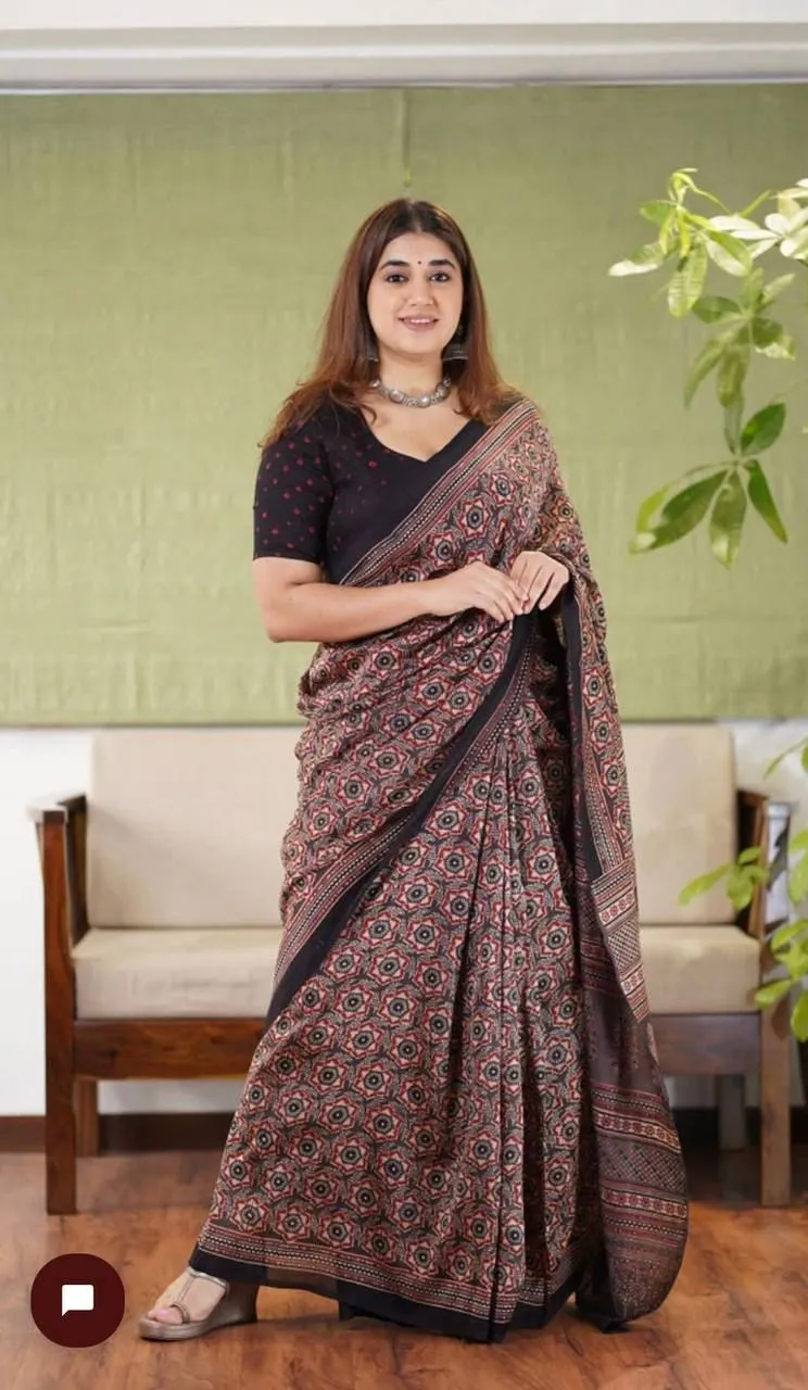 Beautiful Ajrakh Digital Print Saress