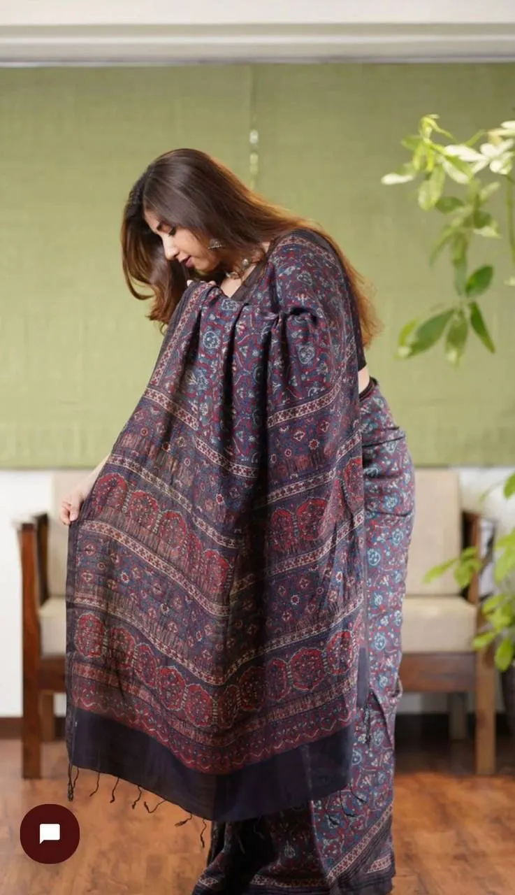 Beautiful Ajrakh Digital Print Saress