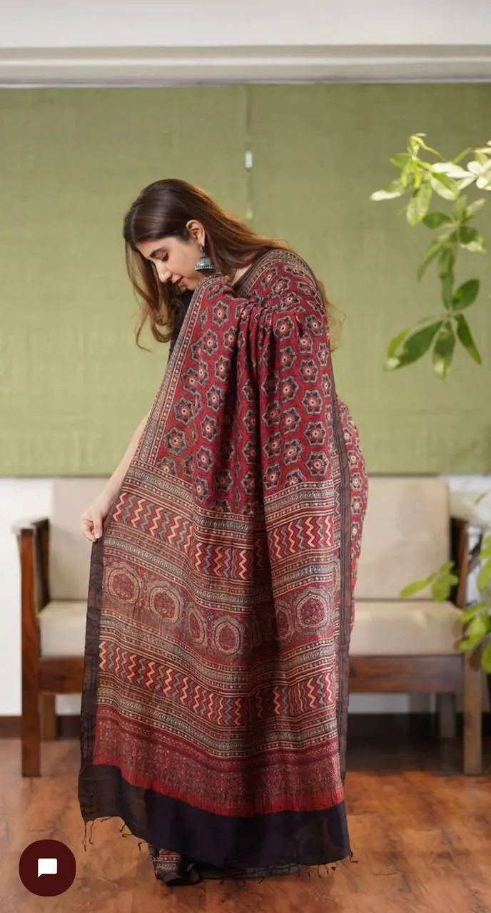 Beautiful Ajrakh Digital Print Saress