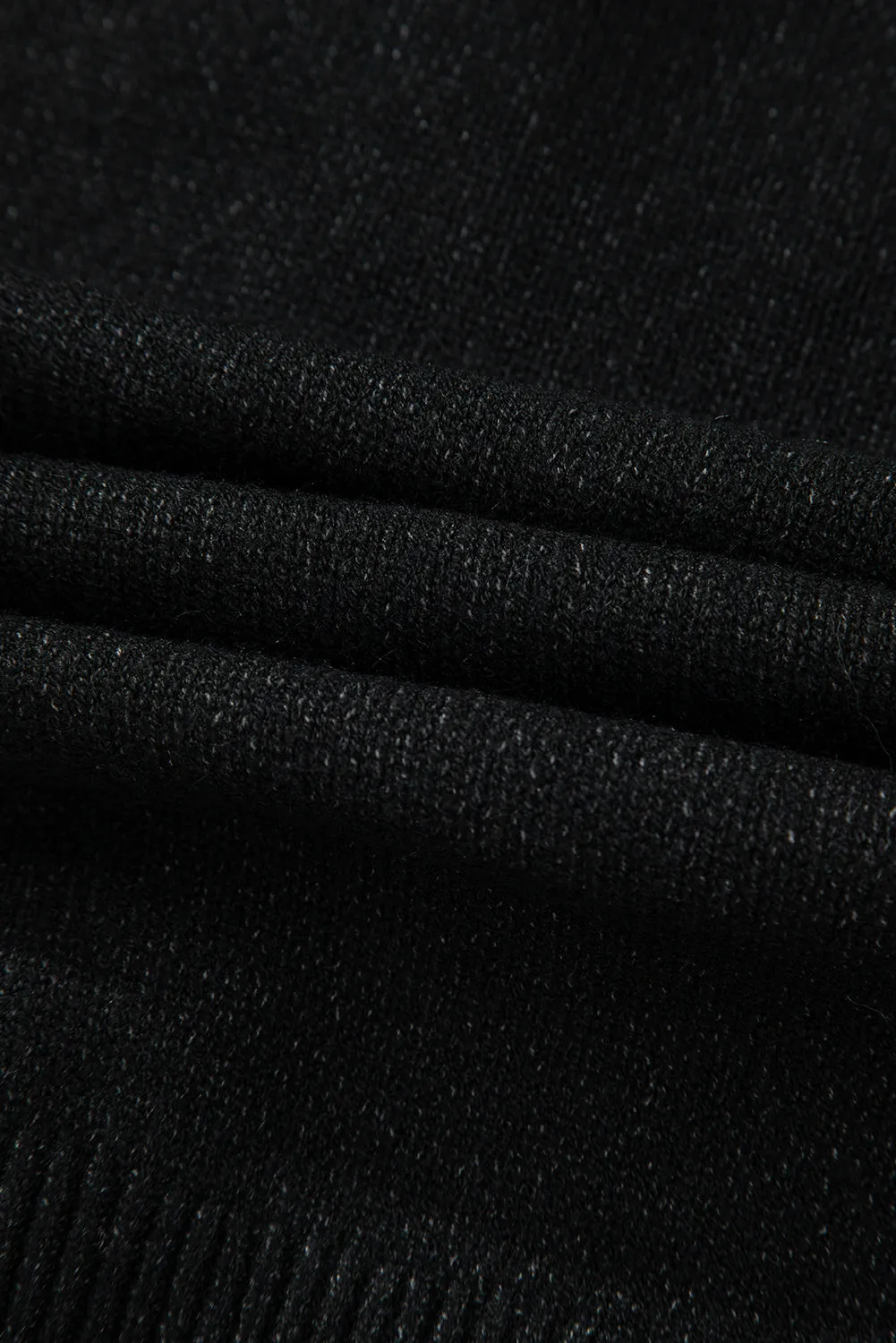 Black Button Up Drop Shoulder Knit Hooded Cardigan