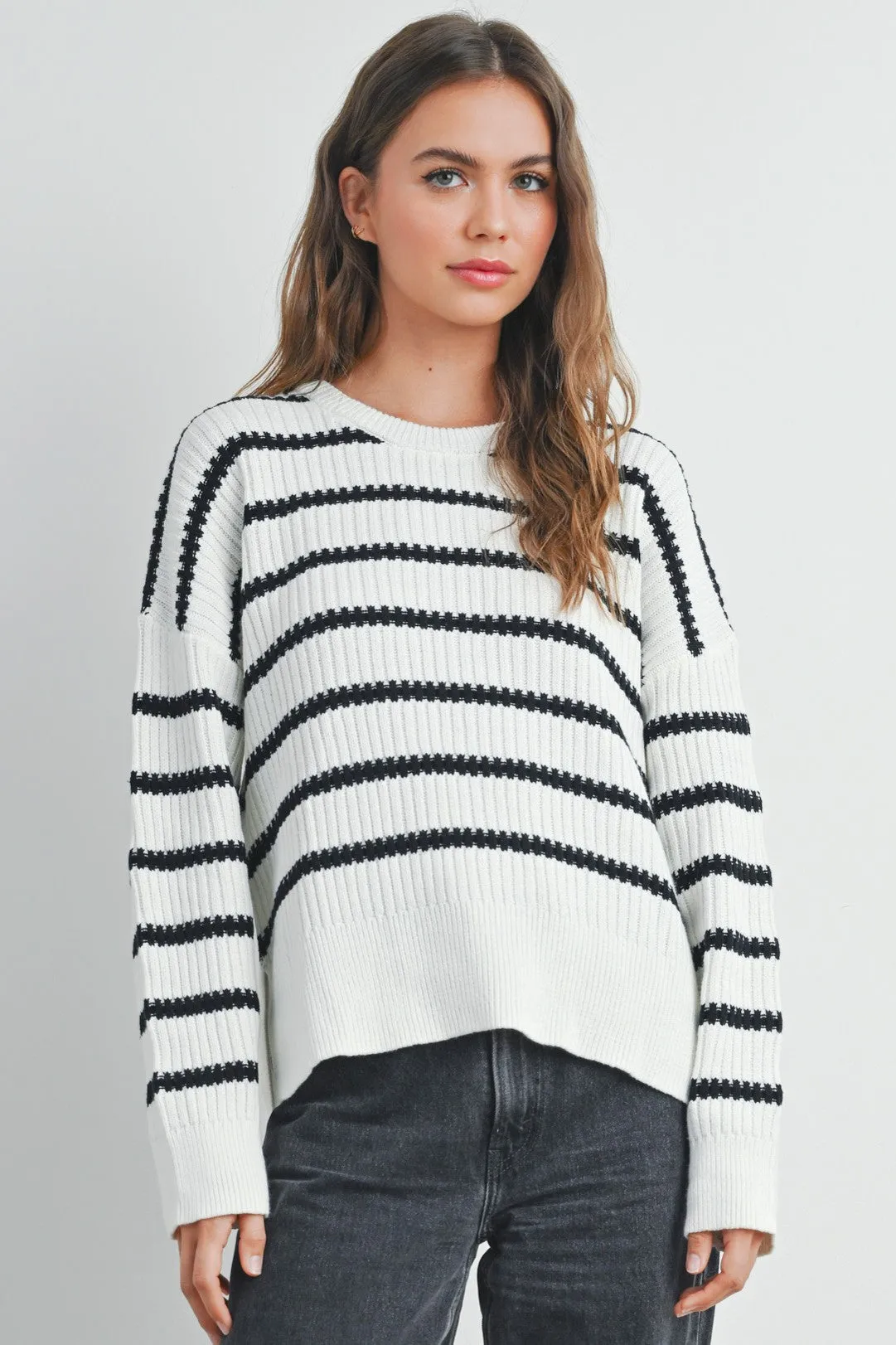 Boat Neck Striped Knit Sweater