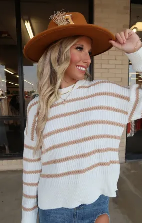Boat Neck Striped Knit Sweater