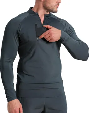 BROKIG Mens Dualzip Lightweight Muscle Quarter Zip Long Sleeve Shirts Workout Running Gym Athletic Slim Fit 1/4 Zip Jackets
