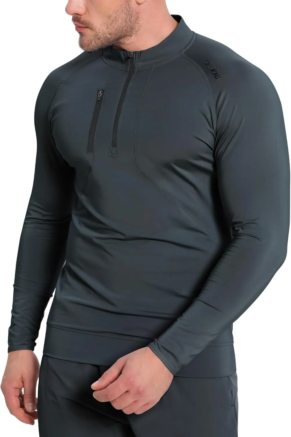 BROKIG Mens Dualzip Lightweight Muscle Quarter Zip Long Sleeve Shirts Workout Running Gym Athletic Slim Fit 1/4 Zip Jackets