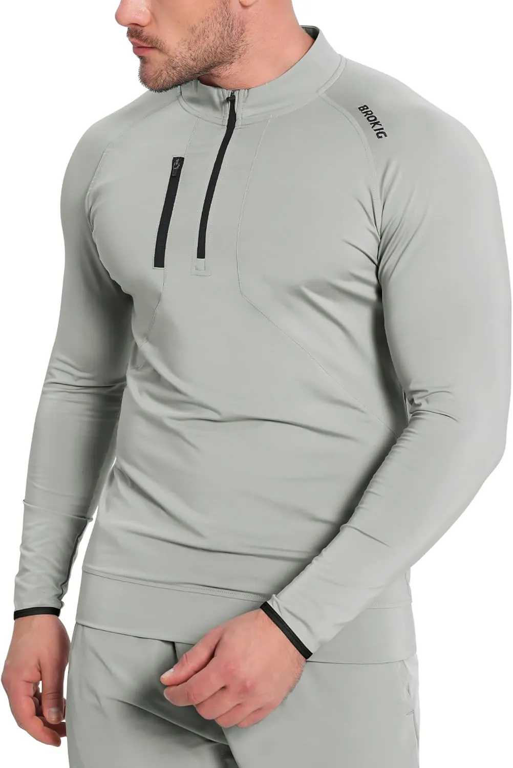 BROKIG Mens Dualzip Lightweight Muscle Quarter Zip Long Sleeve Shirts Workout Running Gym Athletic Slim Fit 1/4 Zip Jackets