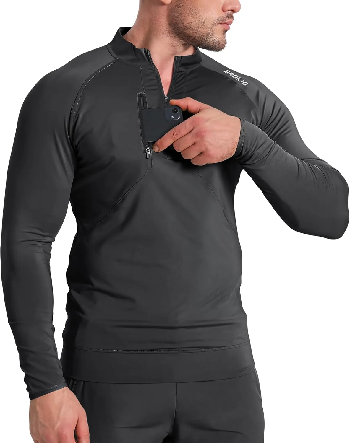 BROKIG Mens Dualzip Lightweight Muscle Quarter Zip Long Sleeve Shirts Workout Running Gym Athletic Slim Fit 1/4 Zip Jackets