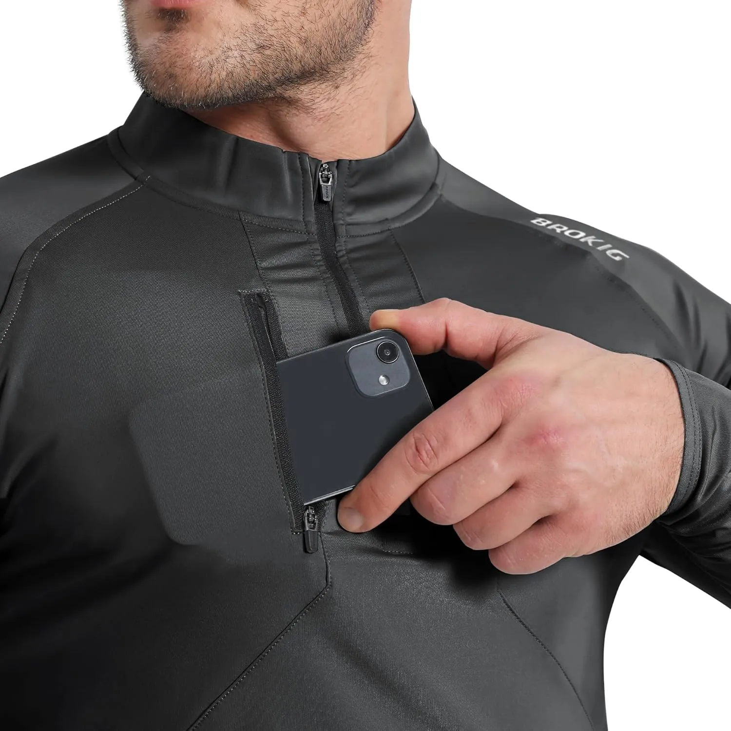 BROKIG Mens Dualzip Lightweight Muscle Quarter Zip Long Sleeve Shirts Workout Running Gym Athletic Slim Fit 1/4 Zip Jackets