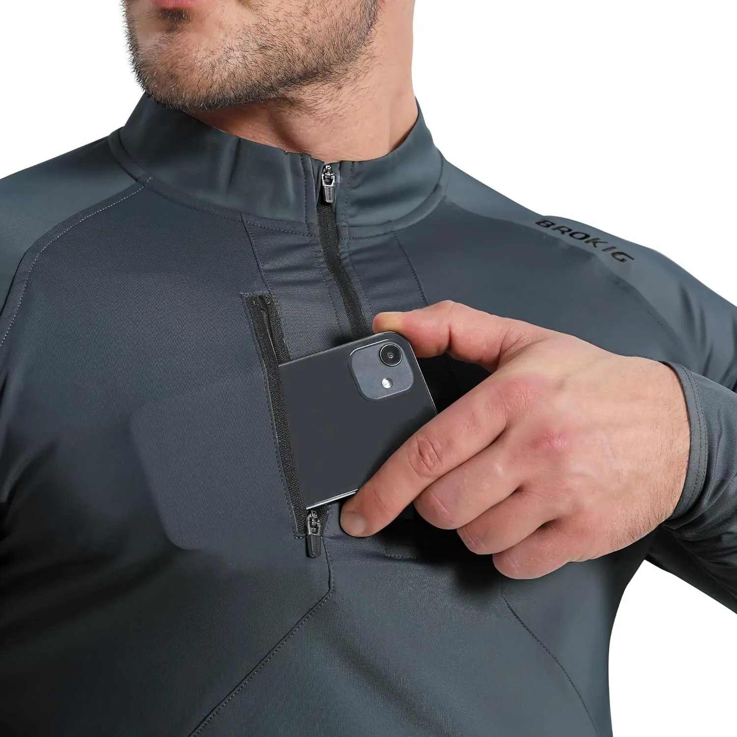 BROKIG Mens Dualzip Lightweight Muscle Quarter Zip Long Sleeve Shirts Workout Running Gym Athletic Slim Fit 1/4 Zip Jackets