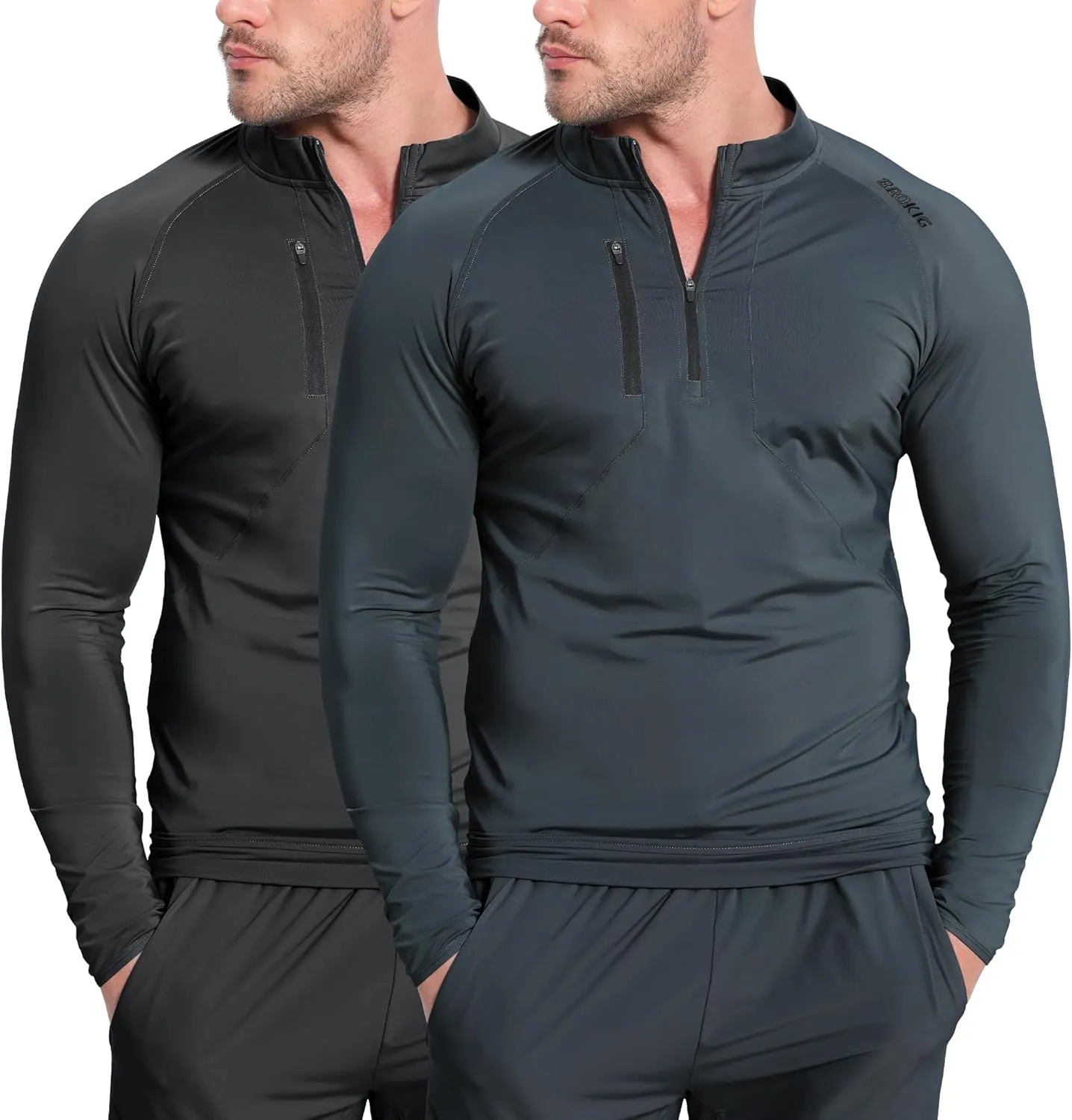 BROKIG Mens Dualzip Lightweight Muscle Quarter Zip Long Sleeve Shirts Workout Running Gym Athletic Slim Fit 1/4 Zip Jackets