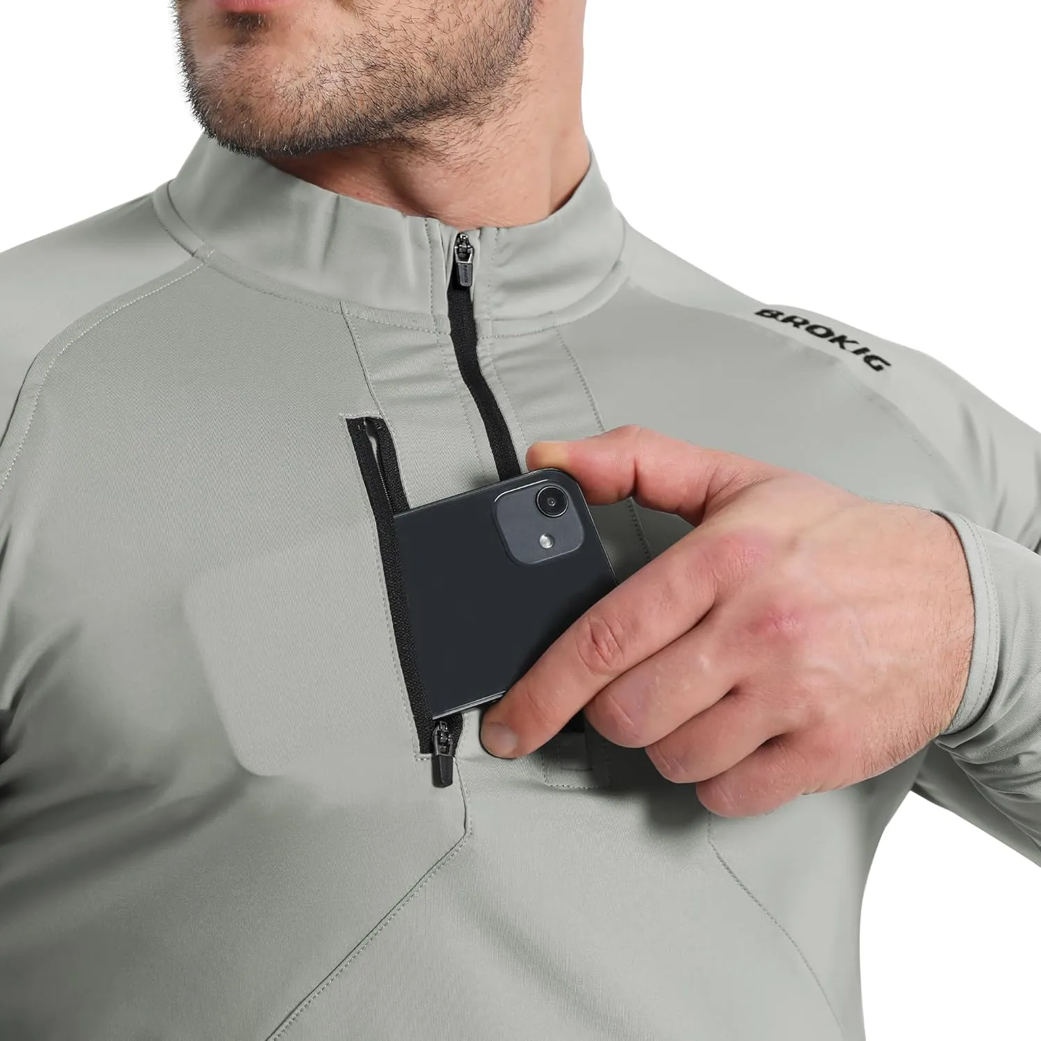 BROKIG Mens Dualzip Lightweight Muscle Quarter Zip Long Sleeve Shirts Workout Running Gym Athletic Slim Fit 1/4 Zip Jackets