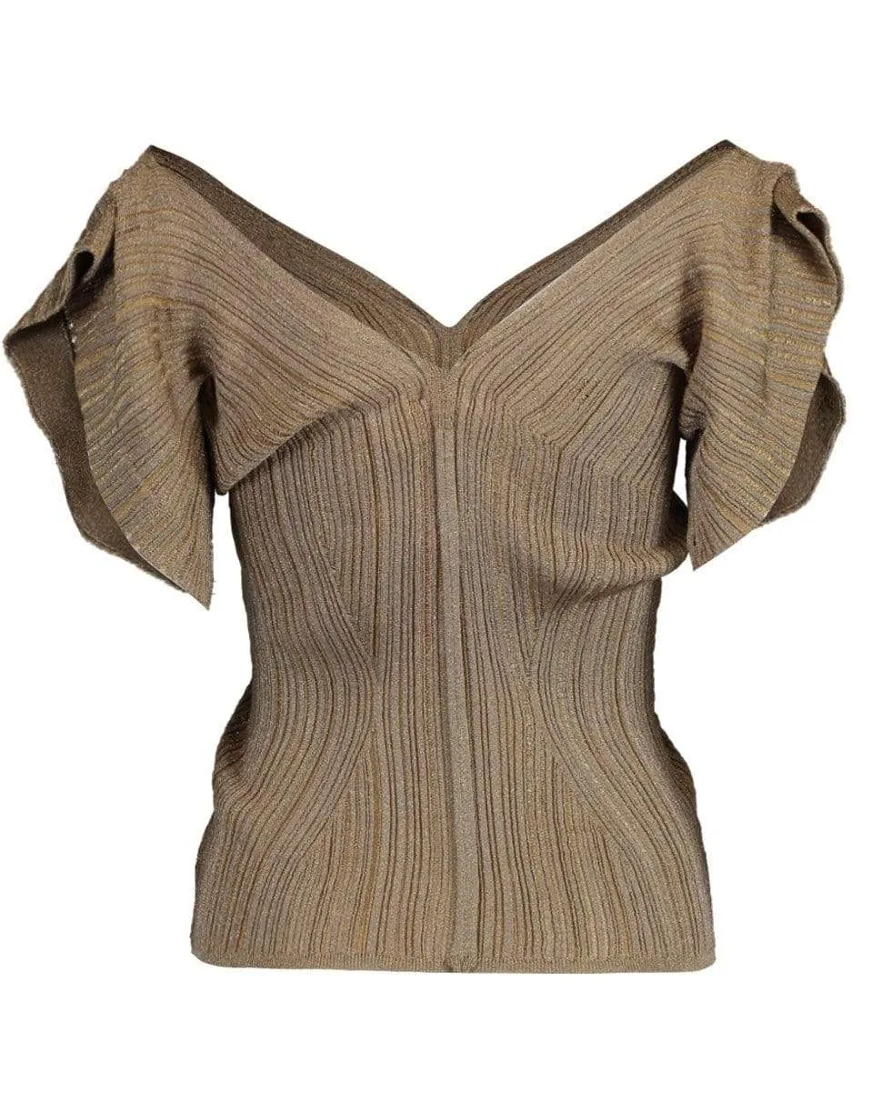 Bronze Short Sleeve V-Neck Top