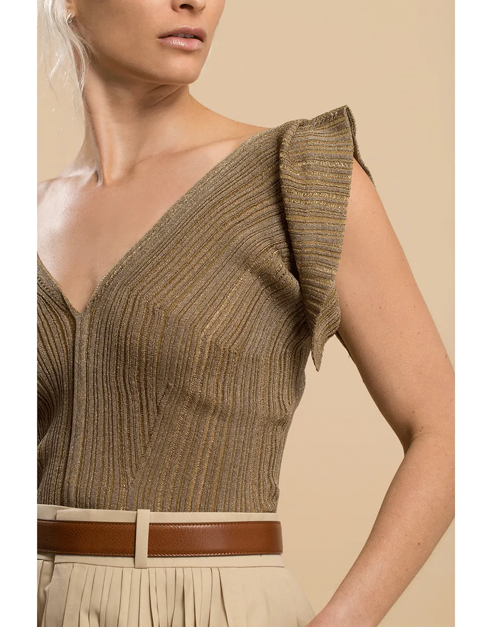 Bronze Short Sleeve V-Neck Top