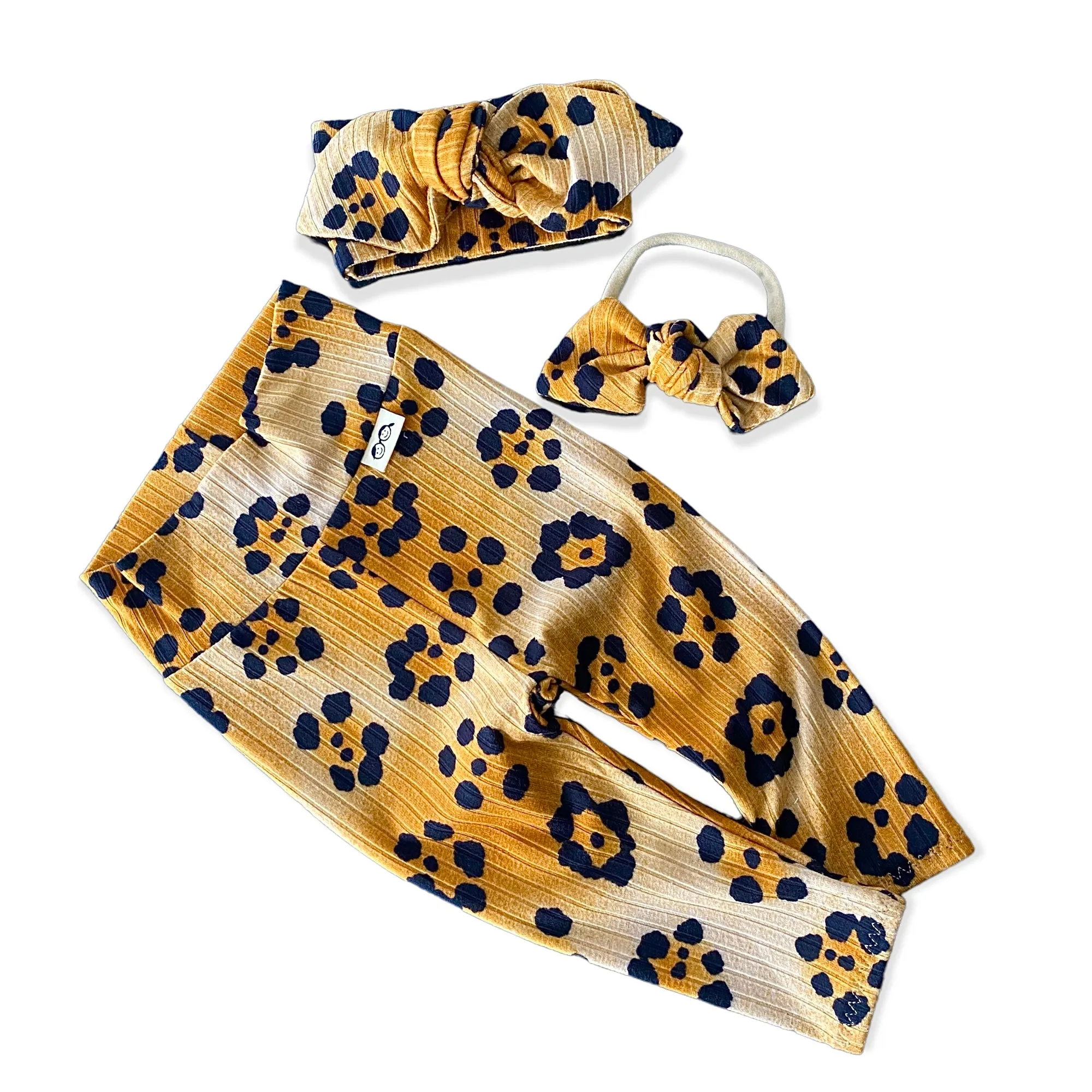 Brown Cheetah Flowers Ribbed Leggings and/or Headbands
