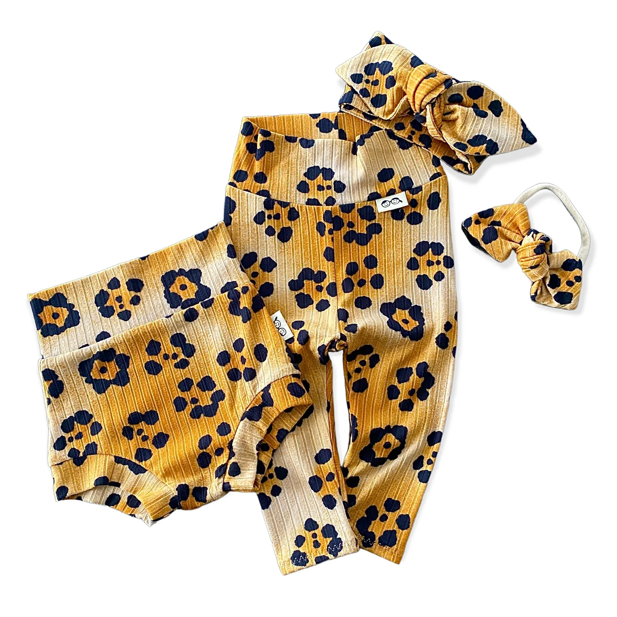 Brown Cheetah Flowers Ribbed Leggings and/or Headbands