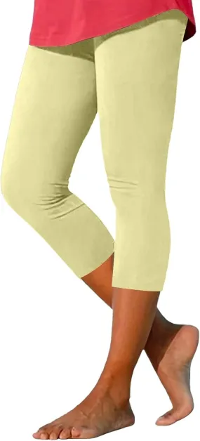 Capri Leggings for Women 3/4 Length High Waisted Yoga Pants Elastic Comfy Summer Travel Casual Cropped Solid Capris