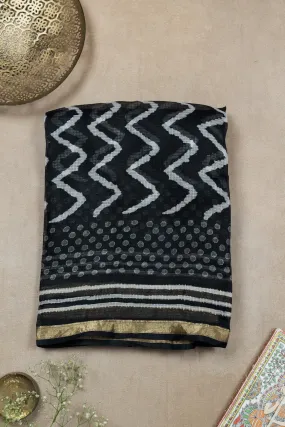 Chevron on Black Block Printed Kota Silk saree